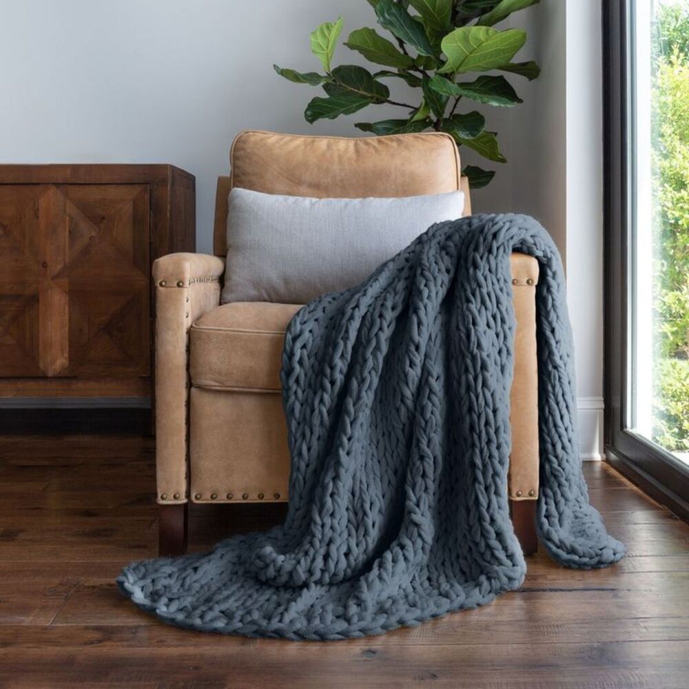 Chunky Knit Throw Blanket Braided Soft & Cozy - Becky Cameron Stone Throw